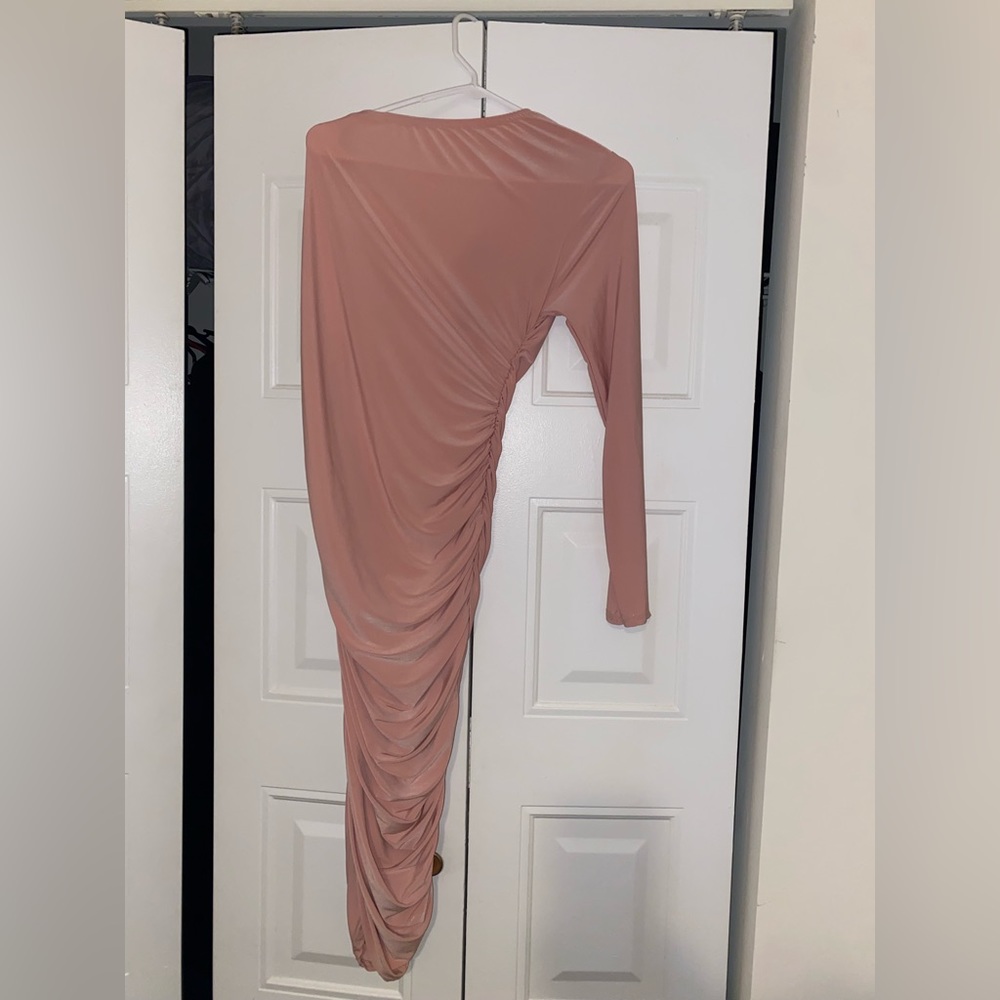 Boohoo maternity one shoulder ruched midi dress - blush pink size US 12